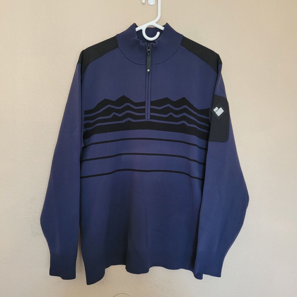 Obermeyer Mens Blue Tera 1/4 Zip Pullover Rib Knit Mock Neck Sweater Size Xlarge
